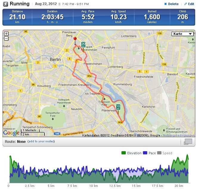Workout-Ansicht im Webportal