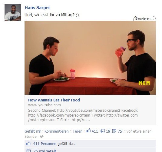 How Animals Eat Their Food Screenshot Auch der ehemalige Fußballer und heutige Social Media-Star Hans Sarpei erfreut sich am Youtube-Video "How Animals Eat Their Food"