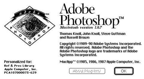 Interessierte Nutzer können kostenlos einen Blick in die erste Ausgabe von Photoshop werfen (Quelle: http://www.computerhistory.org) Photoshop 1.0 Info Screenshot