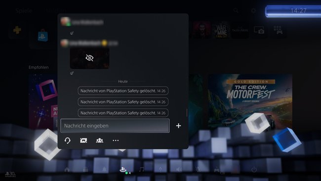 Nachrichtenverlauf im PSN-Chat zeigt gelöschte Inhalte.
