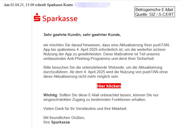 Die angebliche pushTan-Überprüfung.