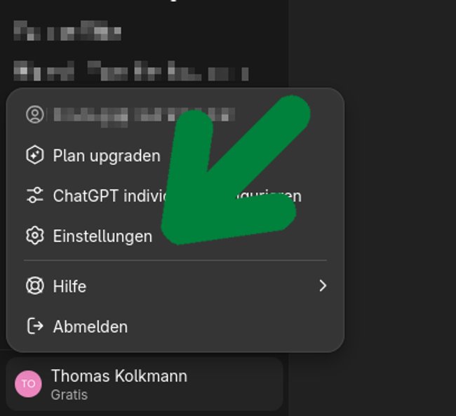 Klickt unten links auf euren Namen und dann auf den Punkt „Einstellungen“.