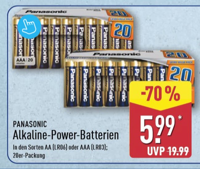 Aldi-Nord-Prospekt Panasonic Batterien Screenshot: GIGA