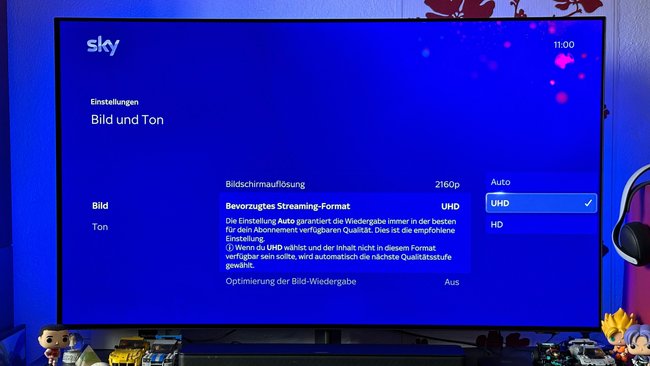 Ändern Sie die Auflösung des Sky Stream von Full HD auf UHD.