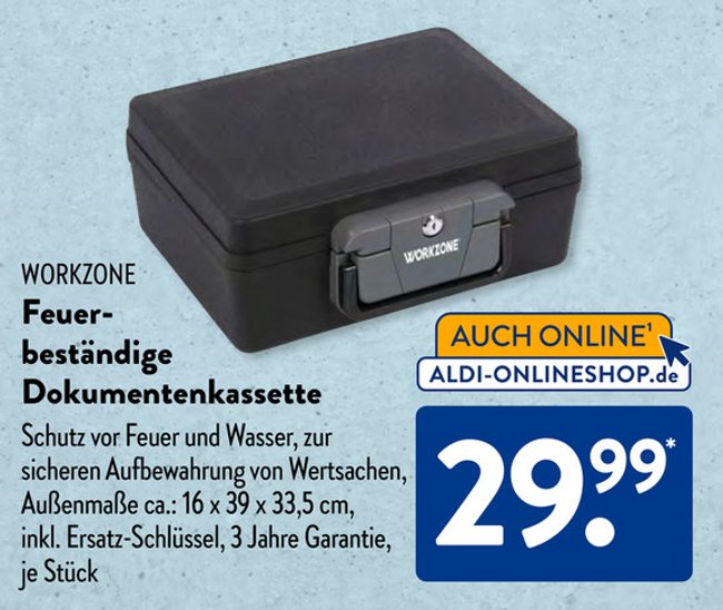 Workzone Feuerbeständige Dokumentenkassette Aldi Prospekt