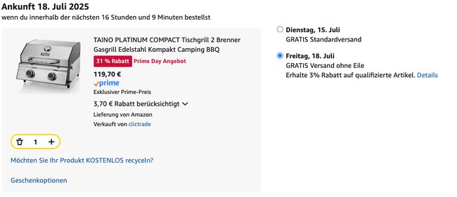 Amazon Gasgrill 3 Prozent Rabatt