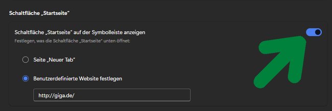 Hier aktiviert ihr das Startseiten-Symbol neben der Adresszeile bei Microsoft Edge