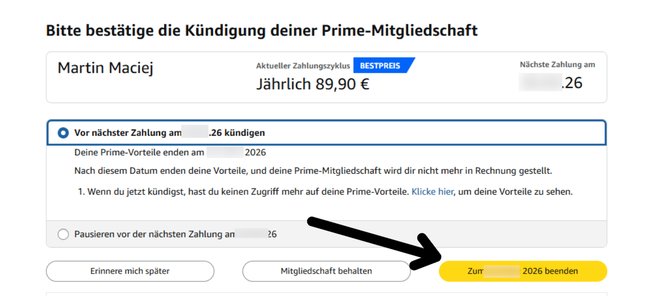 Button zum Prime-Abo kündigen