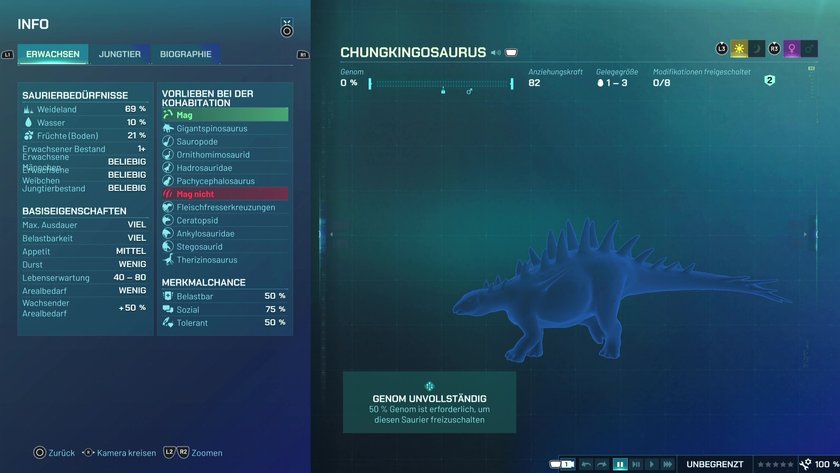 Infos zum Chunkingosaurus Pflanzenfresser-Dino in Jurassic World Evolution 3