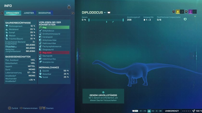 Infos zum Diplodocus Pflanzenfresser-Dino in Jurassic World Evolution 3