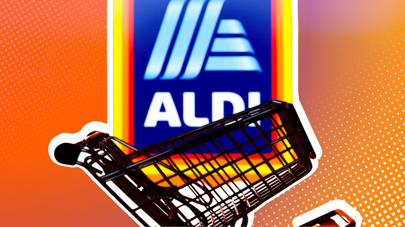 Einkaufswagen vor Aldi-Logo.