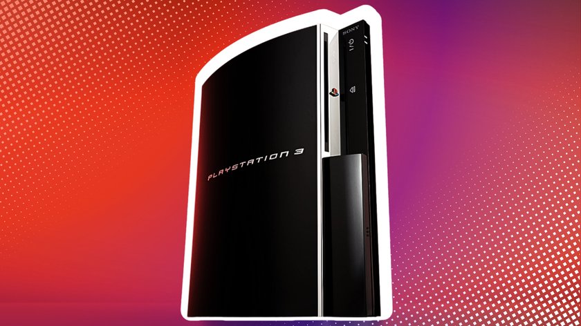 PlayStation 3 vor einem roten Hintergrund