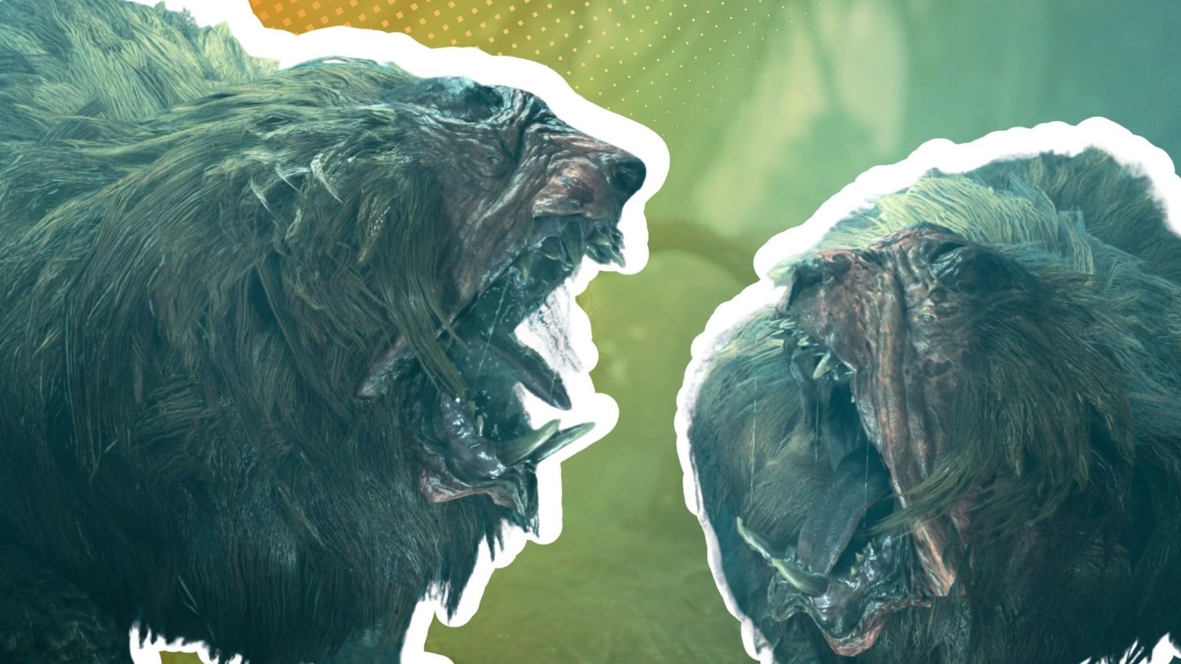 Zwei kämpfende Doshagumas in Monster Hunter Wilds.