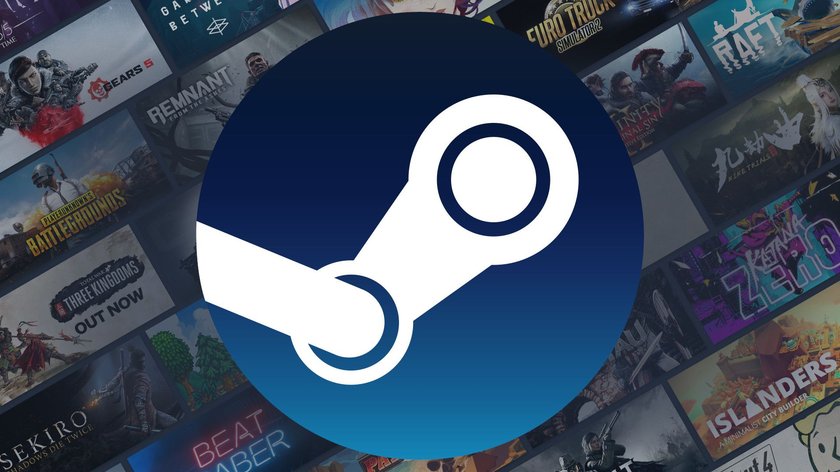 Steam-Logo vor Reihe an Steam-Spielen