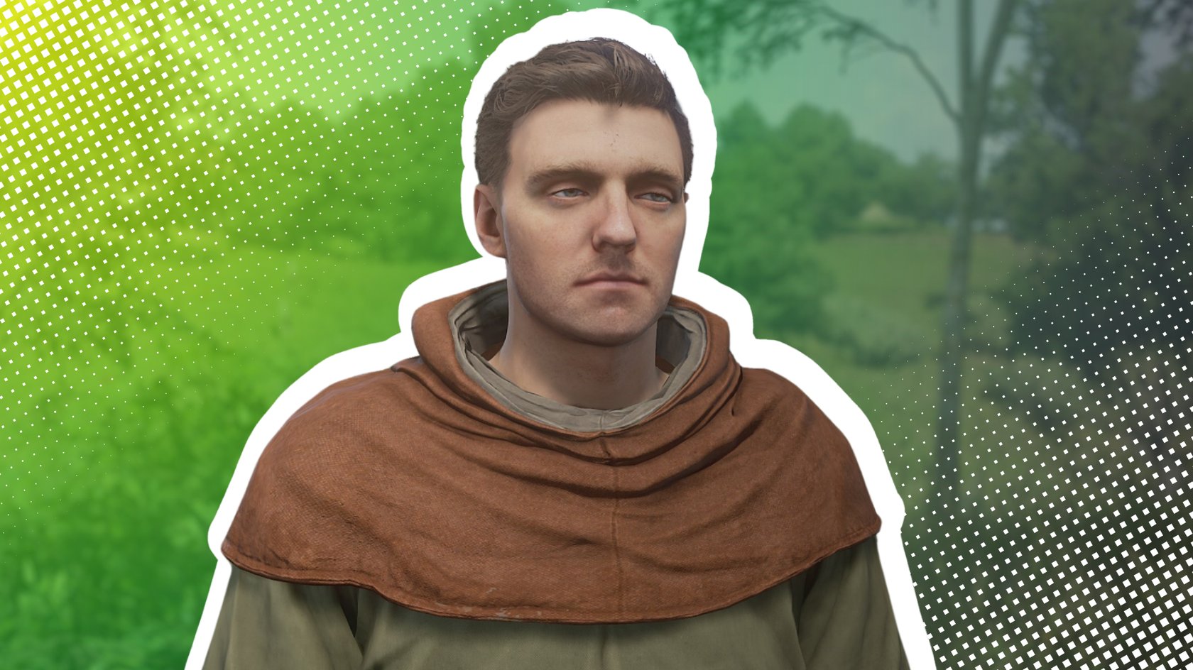 Heinrich aus Kingdom Come: Deliverance 2 vor einem grünen Hintergrund.