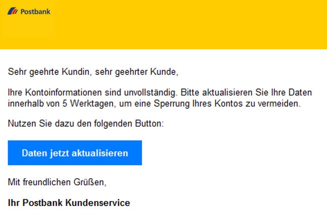 Postbank-Betrüger warnen vor einer angeblichen Kontosperrung.