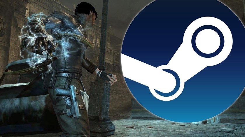 Screenshot aus Dark Sector mit dem Steam-Logo im Vordergrund