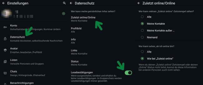 Hier findet ihr bei WhatsApp die Einstellungen, um euren Online-Status zu verbergen