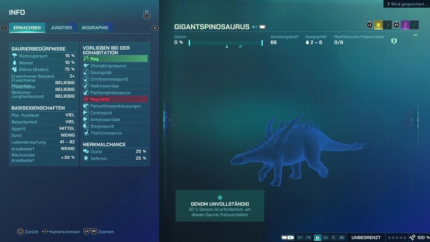 Infos zum Gigantospinosaurus Pflanzenfresser-Dino in Jurassic World Evolution 3