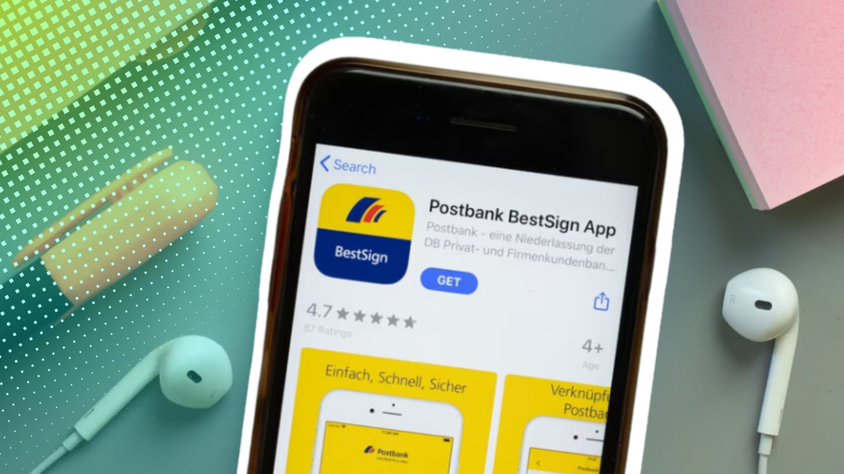 Handy mit der Postbank BestSign App.