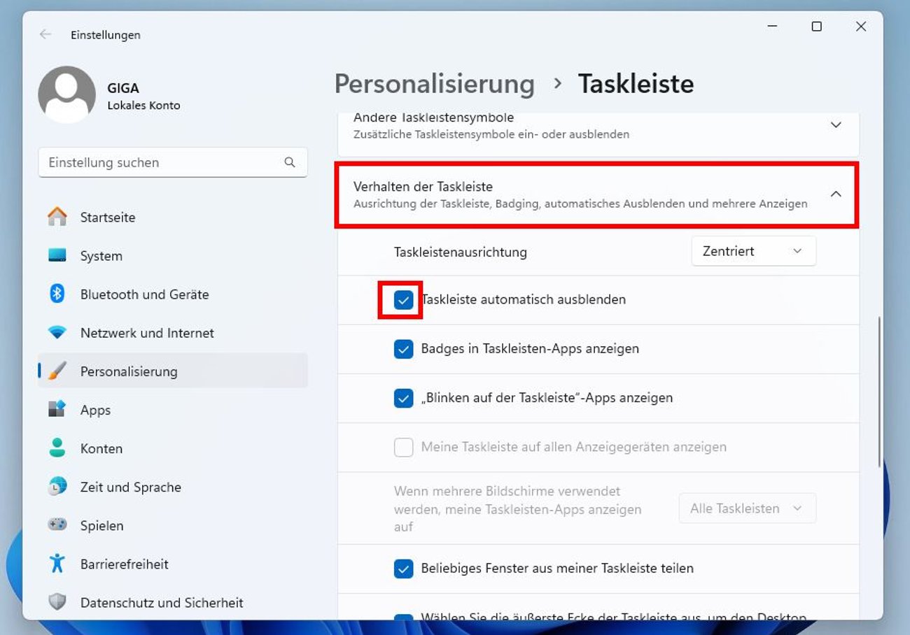 Taskleiste ausblenden in Windows 10 und 11