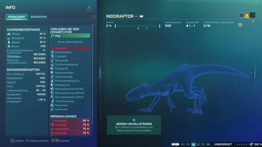 Infos zum Indoraptor Fleischfresser-Dino in Jurassic World Evolution 3