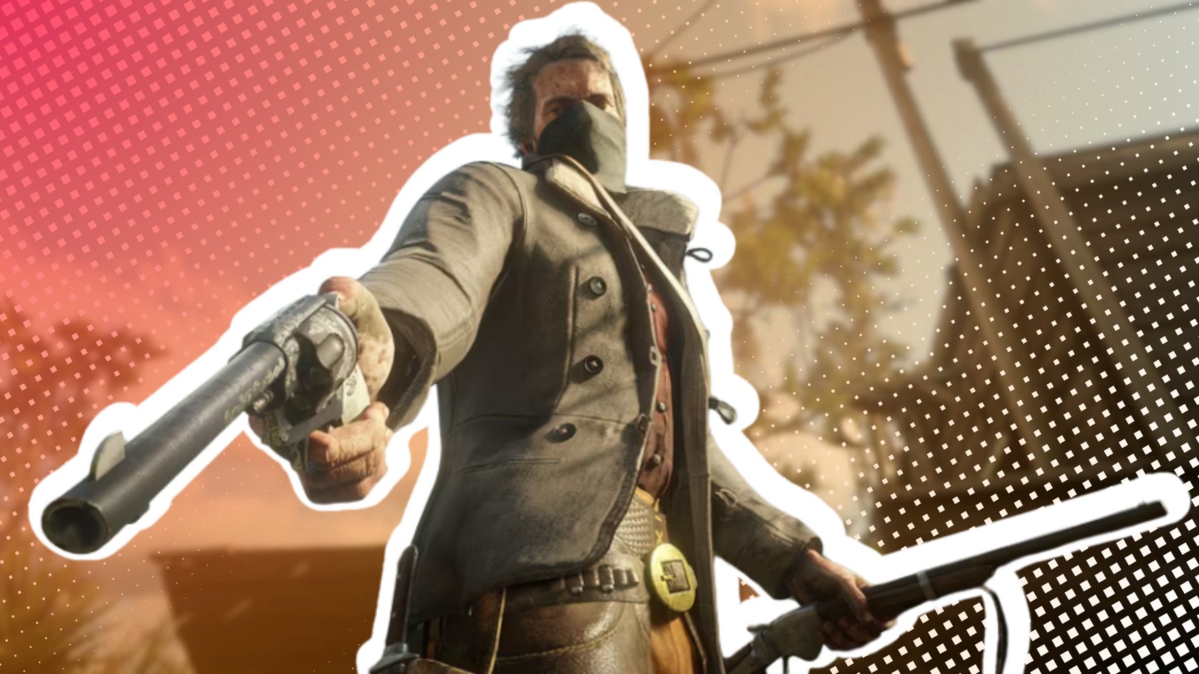 Arthur Morgan mit zwei Waffen in Red Dead Redemption 2.