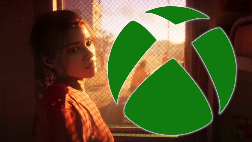 Screenshot von Lucia im Gefängnis aus dem Trailer für GTA 6 mit Xbox-Logo im Vordergrund