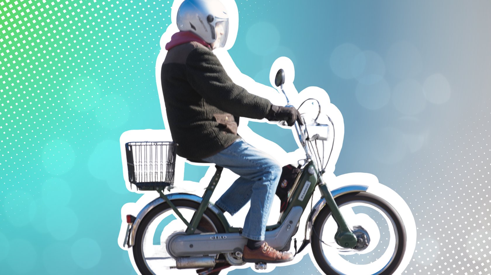 Mofa mit Fahrer in Bewegung 