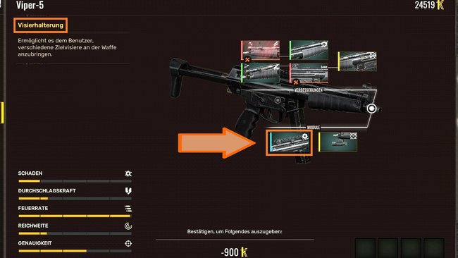 Verbessert eure Waffe beim Techniker mit der Visierhalterung.