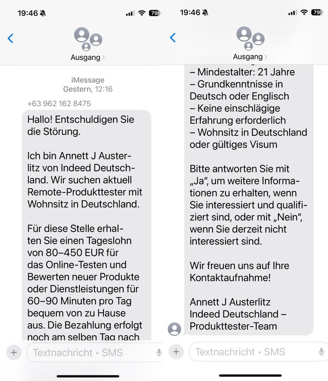 Indeed Betrugsversuch Nachricht