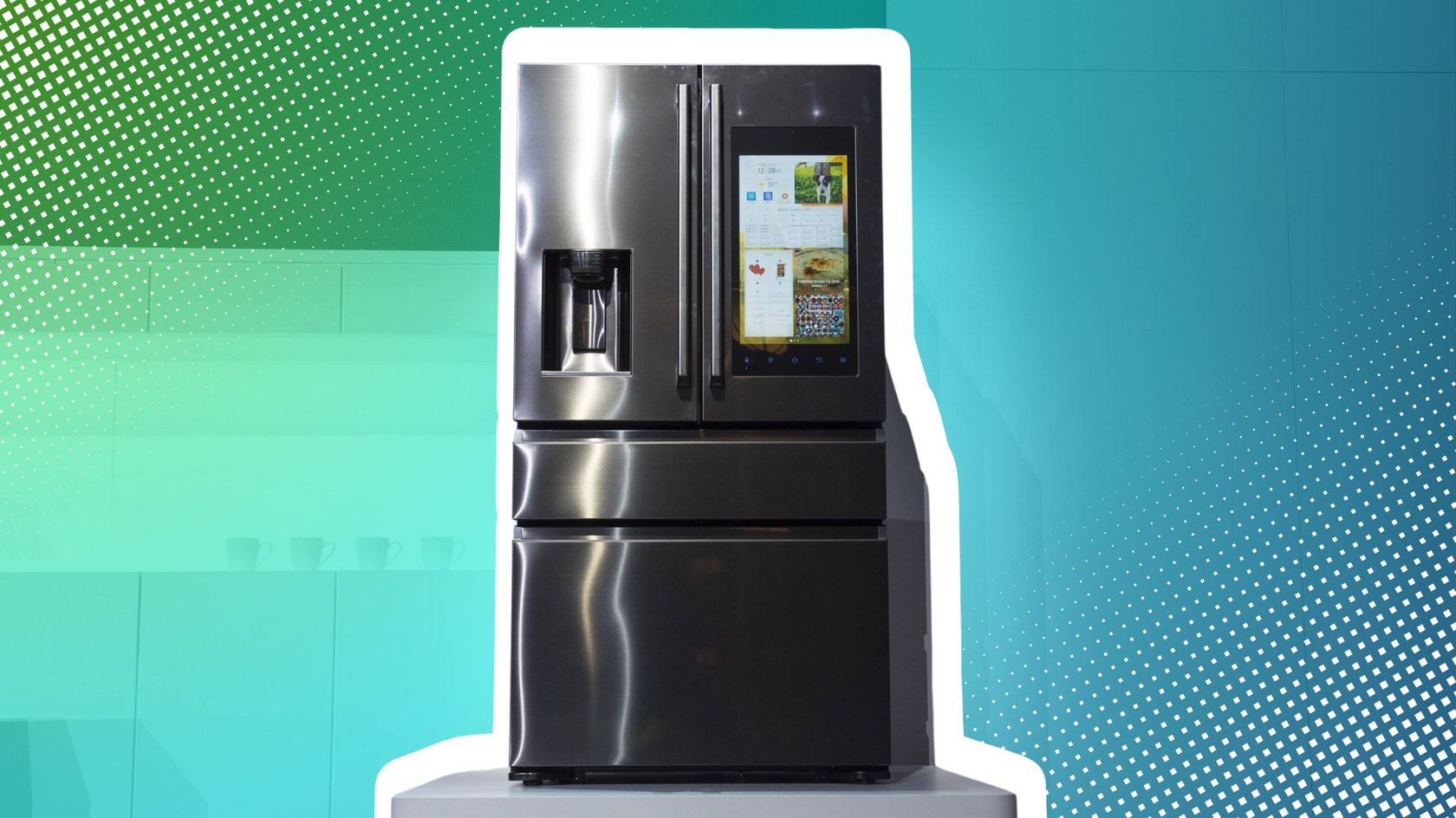 Das Bild zeigt einen Samsung-Kühlschrank mit Family Hub.