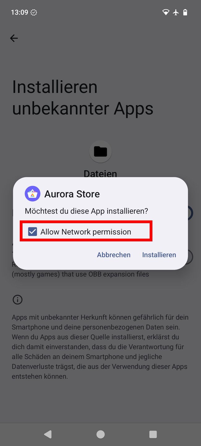 Die Network-Berechtigung erlaubt einer App den Internetzugriff.