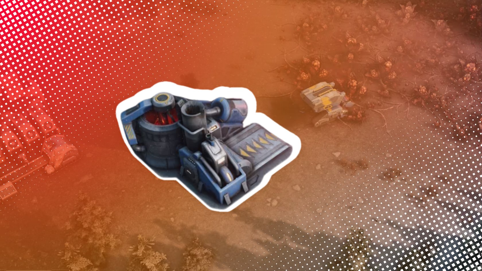 GPT-4oDas Bild zeigt ein futuristisches Gebäude, das an eine Energie- oder Produktionsanlage erinnert. Es ist in einem Videospiel-Design dargestellt und scheint Teil einer Basis oder Infrastruktur zu sein. Im Hintergrund sind eine karge Landschaft und weitere Strukturen erkennbar.