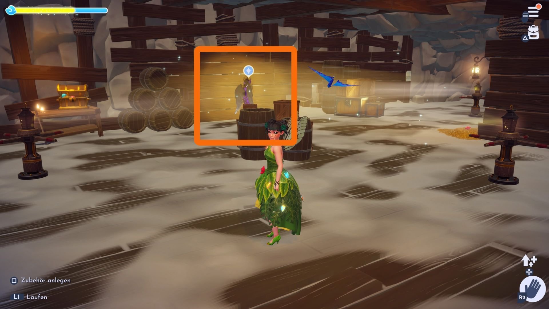 Wand an der man den Schatten von Peter Pan fängt wenn alle drei Laternen auf dem Bild auf sie gerichtet sind