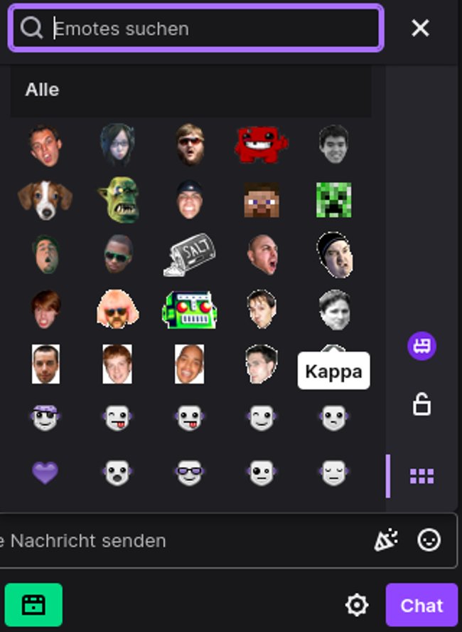 Das Kappa-Emote in der Auswahl der Smileys bei Twitch