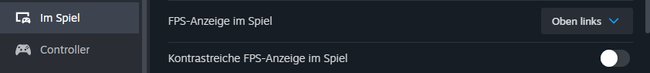 Sucht die "Im Spiel"-Einstellung auf und wählt die Position der FPS-Anzeige aus.