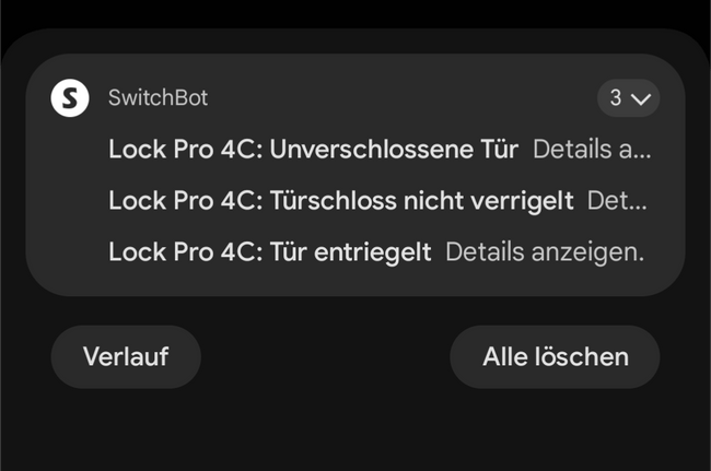 SwitchBot Lock Pro App Benachrichtigungen