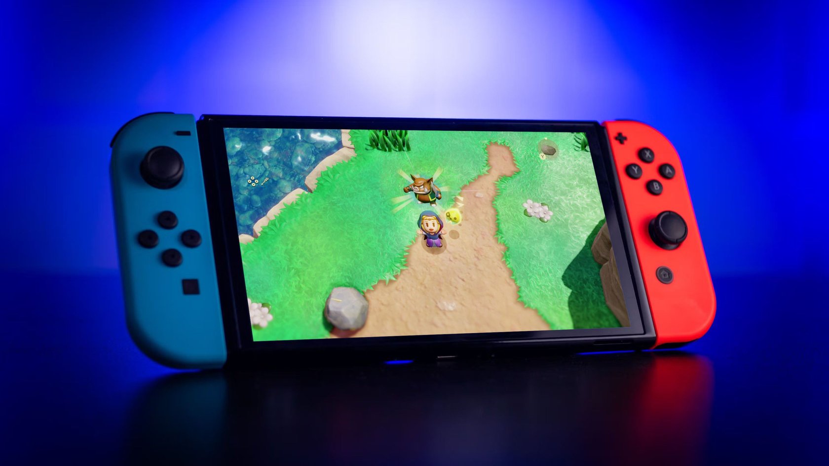 Nintendo Switch, auf dem Bildschirm ist ein Screenshot aus The Legend of Zelda: Echoes of Wisdom zu sehen