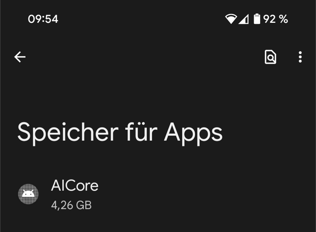 So viel Speicherplatz benötigt Googles AICore.