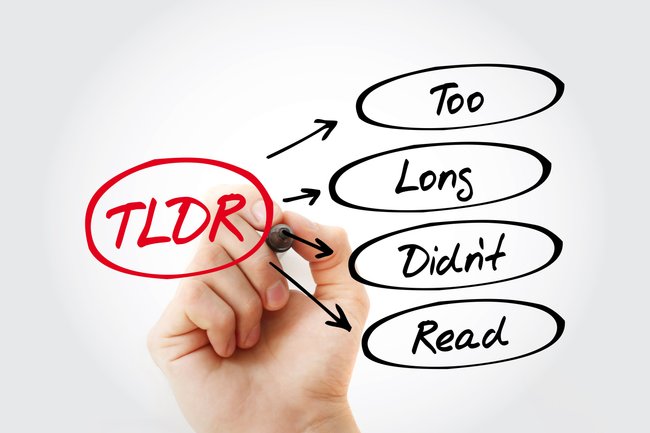 TLDR - Too Long Didn't Read acronym, business concept background