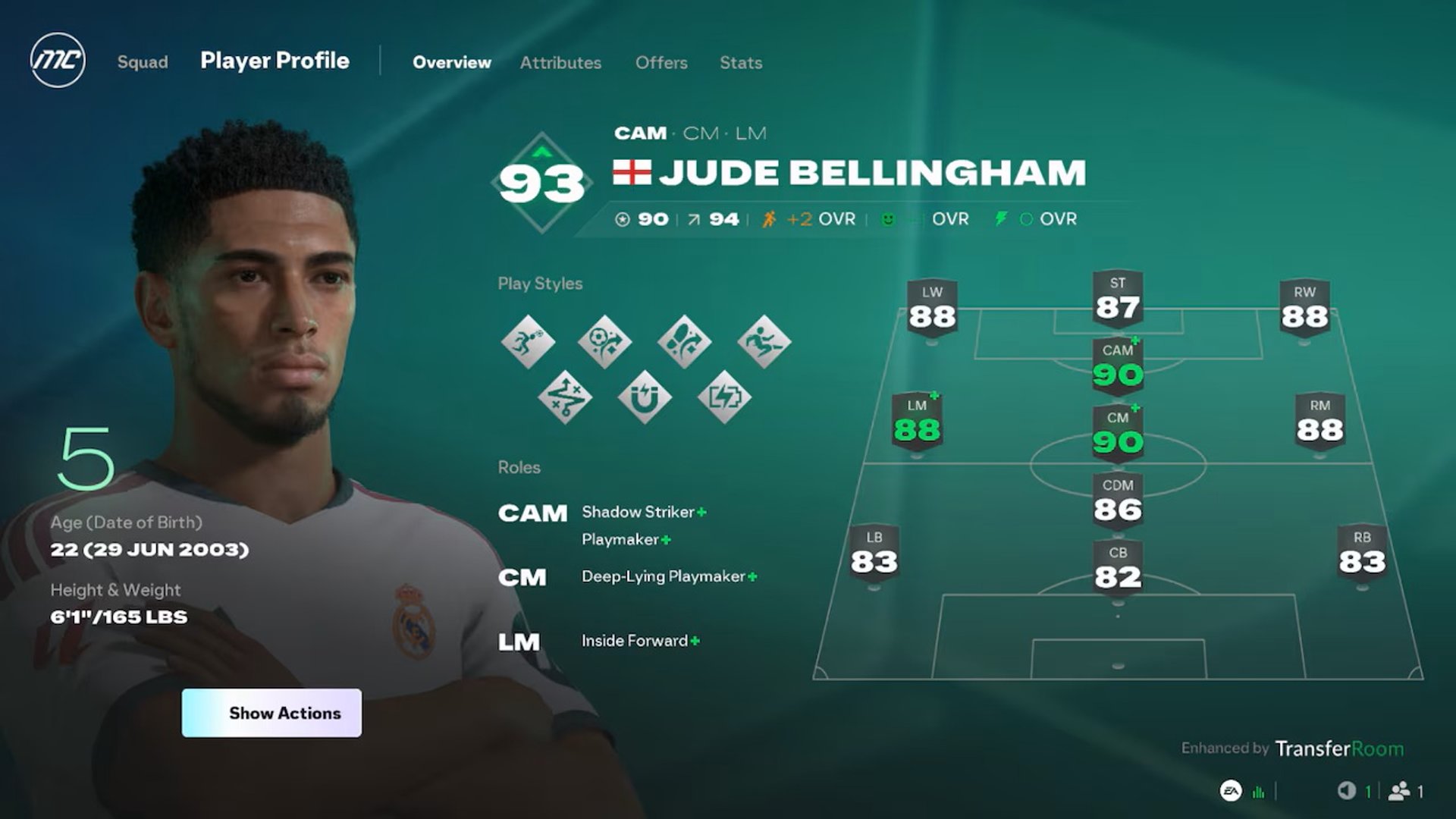 The image shows Jude Bellingham's dynamic rating.