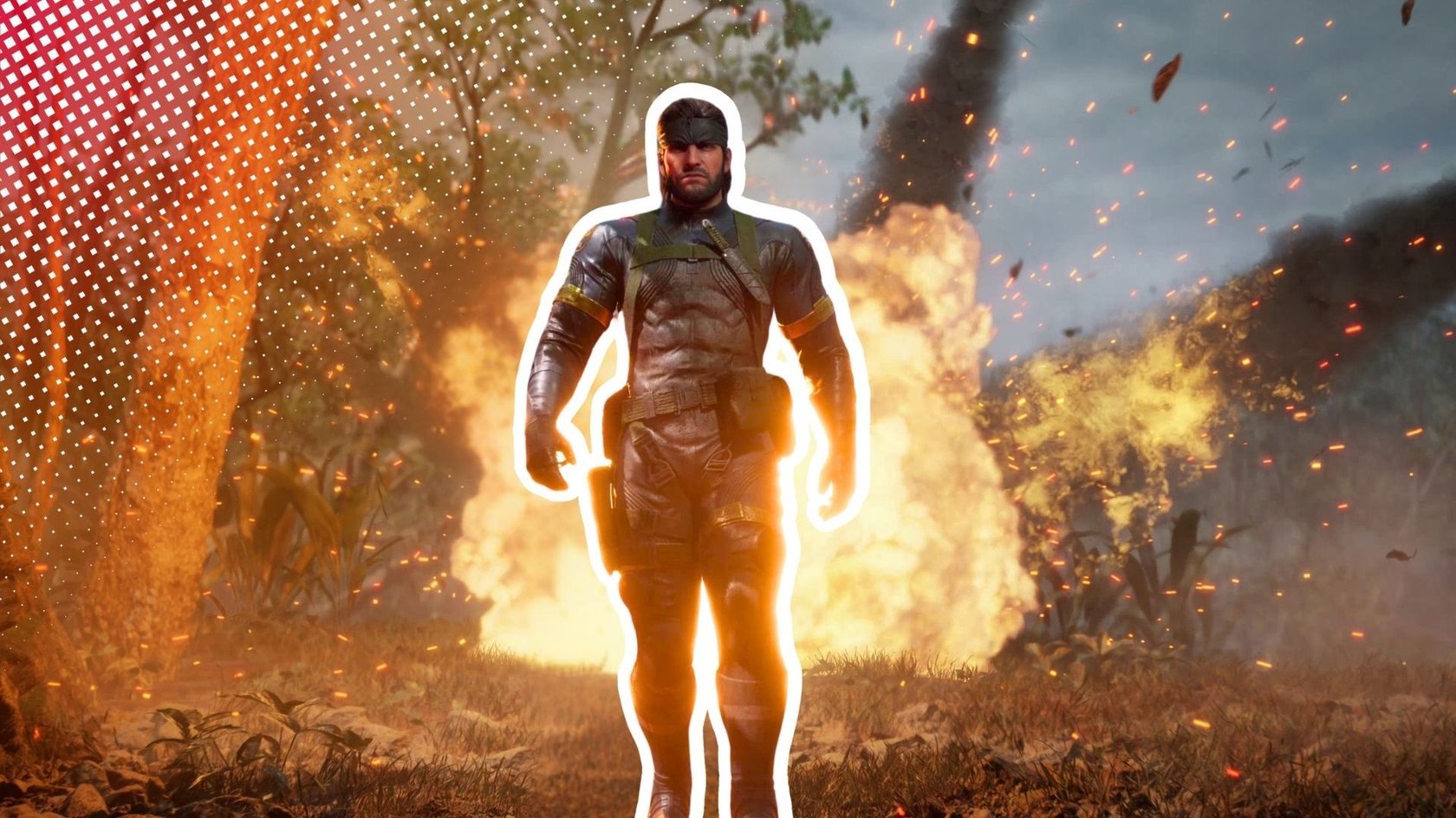 Snake&#x20;hat&#x20;keine&#x20;Zeit,&#x20;Explosionen&#x20;anzuschauen,&#x20;w&#x00E4;hrend&#x20;er&#x20;nach&#x20;dem&#x20;Foxhound-Titel&#x20;greift.