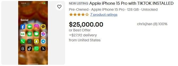 Screenshot von eBay-Angebot für iPhone mit TikTok