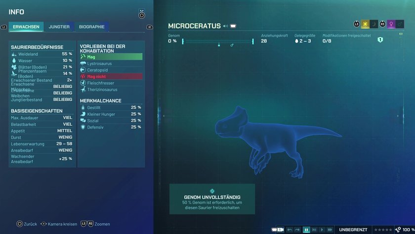 Infos zum Microceratus Pflanzenfresser-Dino in Jurassic World Evolution 3