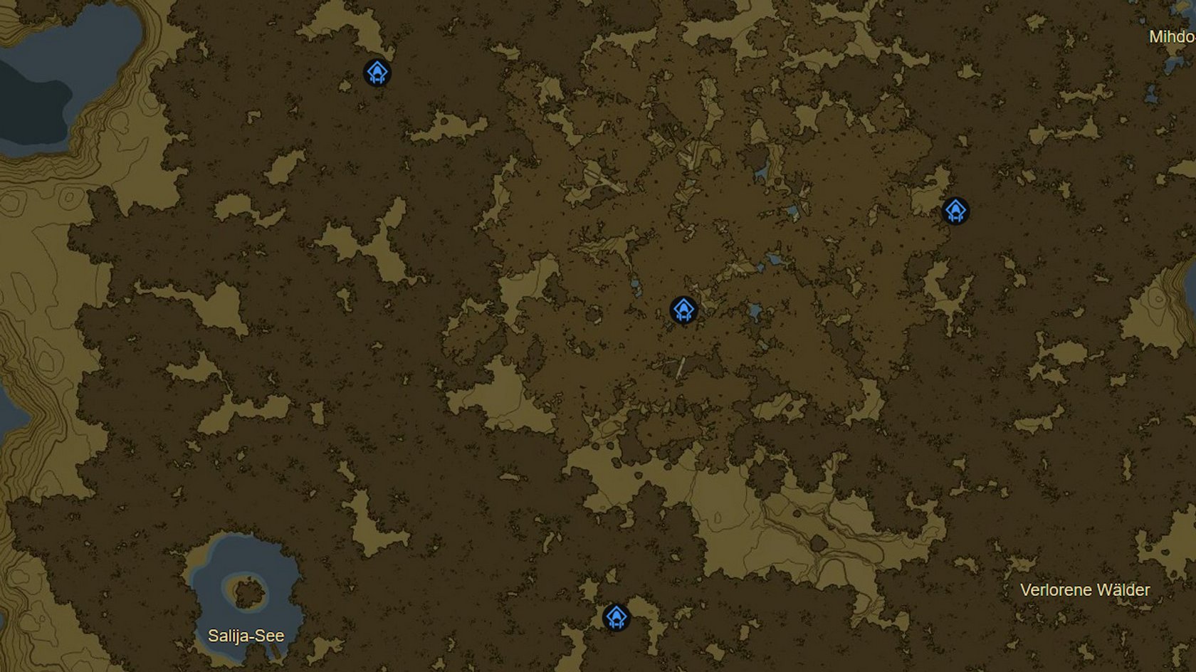 Karte der Ebene von Hyrule aus „The Legend of Zelda: Breath of the Wild“. Die Karte zeigt eine weitläufige, offene Landschaft mit markierten Schreinen (blaue Symbole), Strassen, Flüssen und Seen. Der Name „Ebene von Hyrule“ ist zentral auf der Karte vermerkt.