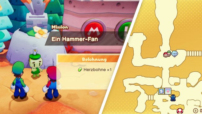 Start und Fundort der Nebenquest „Ein Hammer-Fan“ in Mario & Luigi: Brothership.