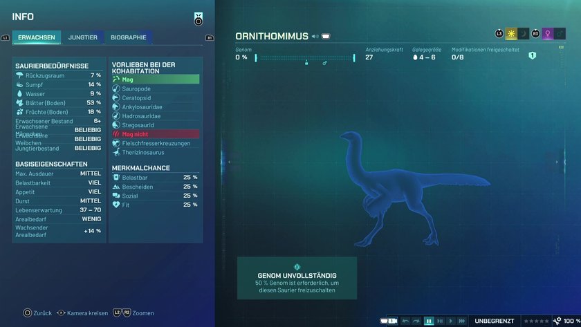 Infos zum Ornithomimus Pflanzenfresser-Dino in Jurassic World Evolution 3