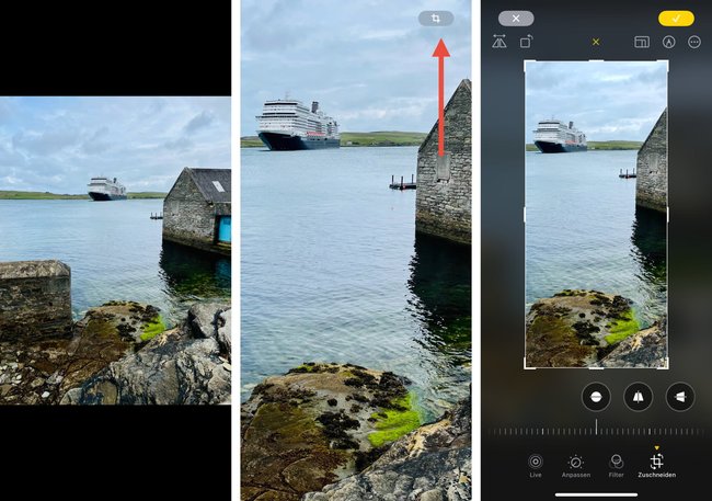 Schnellzuschnitt in der Foto-App des iPhones.