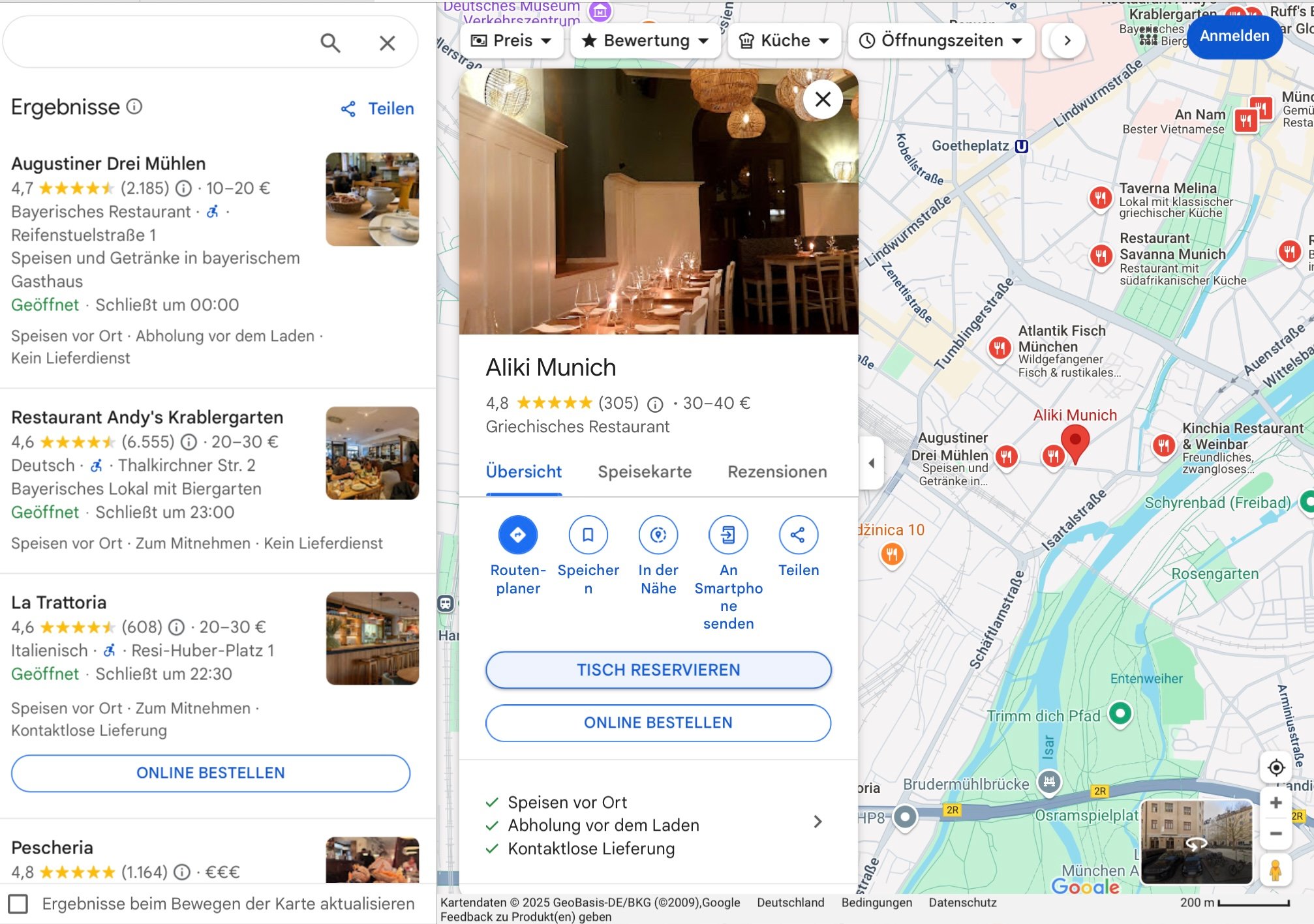 Reservierung auf Google Maps